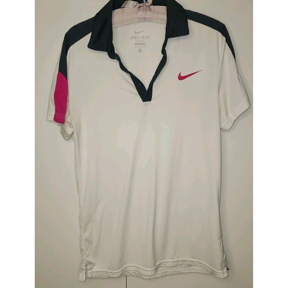 Nike Womens Golf Dri Fit Short Sleeve White Magenta Blk Shirt Size S Active Soft - Picture 1 of 12
